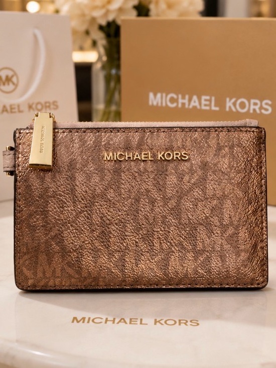 Michael Kors Accessories - Michael Kors Bronze Metallic Zip Card Case/Key-holder GUC